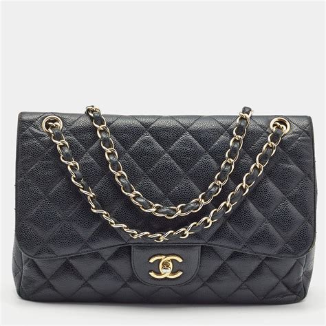 chanel quilting caviar leather silver metal flap bag black|CHANEL Caviar Quilted Jumbo Double Flap Black.